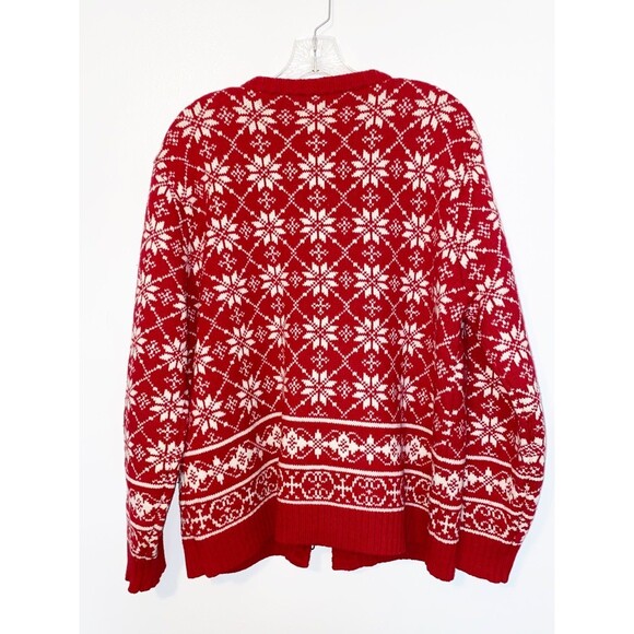 Vintage Wool Cardigan Snowflakes Nordic Red White XL Casual Corner - Picture 6 of 8